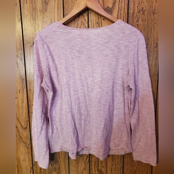SUNDANCE Pink White Striped Long Sleeve Henley Top - Medium - Picture 4 of 5
